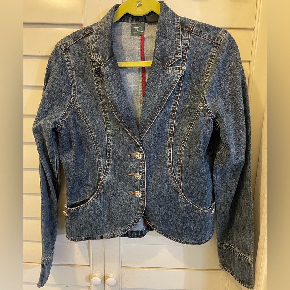 French Cuff Denim/Jean Fitted Jacket Size Medium